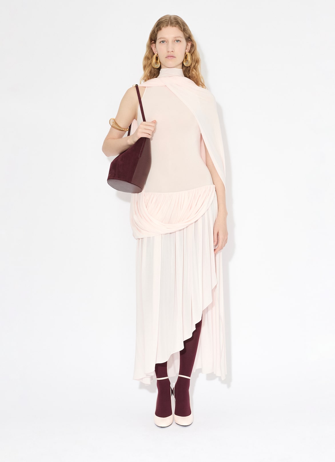 CAPE DRESS IN SUPPLE JERSEY  ALAÏA ORCHID CAPE DRESS IN SUPPLE JERSEY